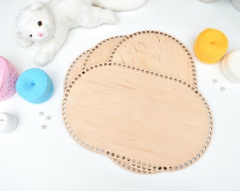 Large 40x25cm rounded rectangle wooden base for crochet basket Wood base Wooden bottom for dolls moses basket Toys storage crochet basket