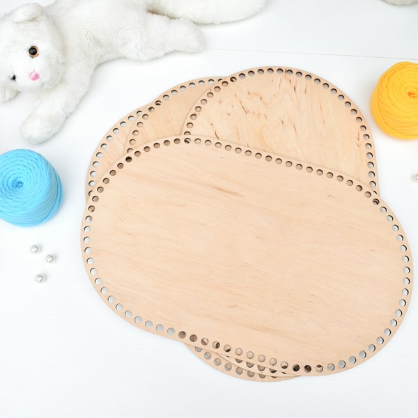 Large 40x25cm rounded rectangle wooden base for crochet basket Wood base Wooden bottom for dolls moses basket Toys storage crochet basket