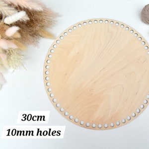 30cm Crochet Basket Base: Birch Plywood Round Bottom with 10mm Holes