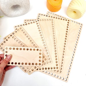 Rectangle Middle Wooden Crochet Basket Base: 7 Sizes with 8mm hole size Suitable for Tshirt yarn