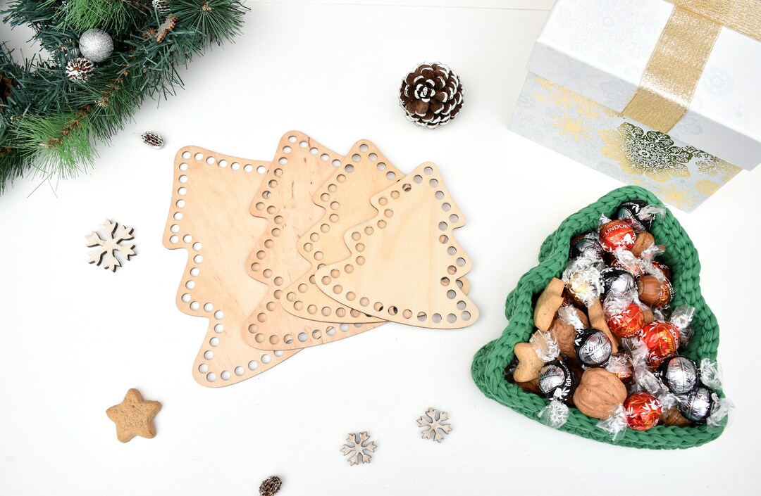 Christmas Tree Wooden Base for Crochet Basket Wooden Bottom Christmas