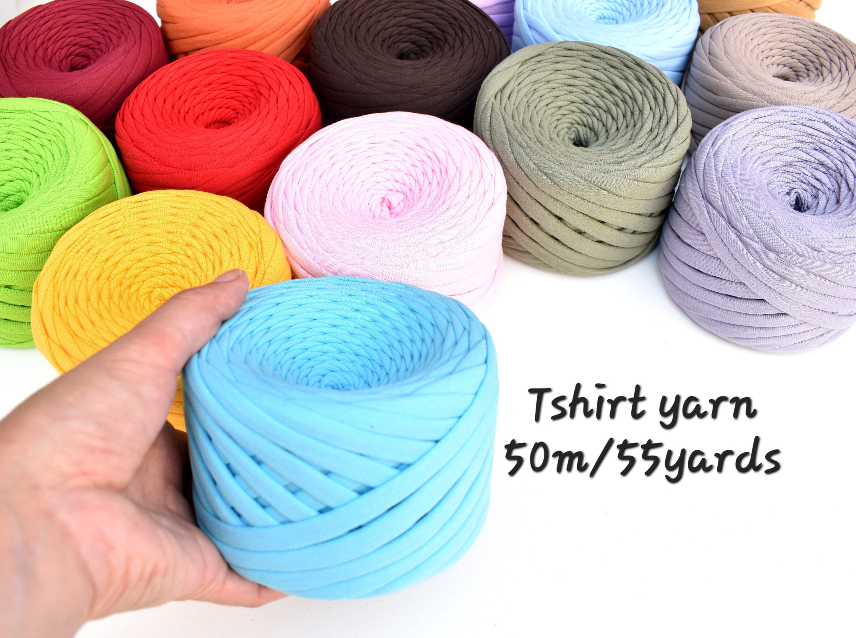 Tshirt Yarn 50metres/55yards, 165-190gr, 7-9mm Thickness, 100% Cotton  Jersey Yarn Premium Quality Perfect for Baskets, Bags, Rugs Etc 