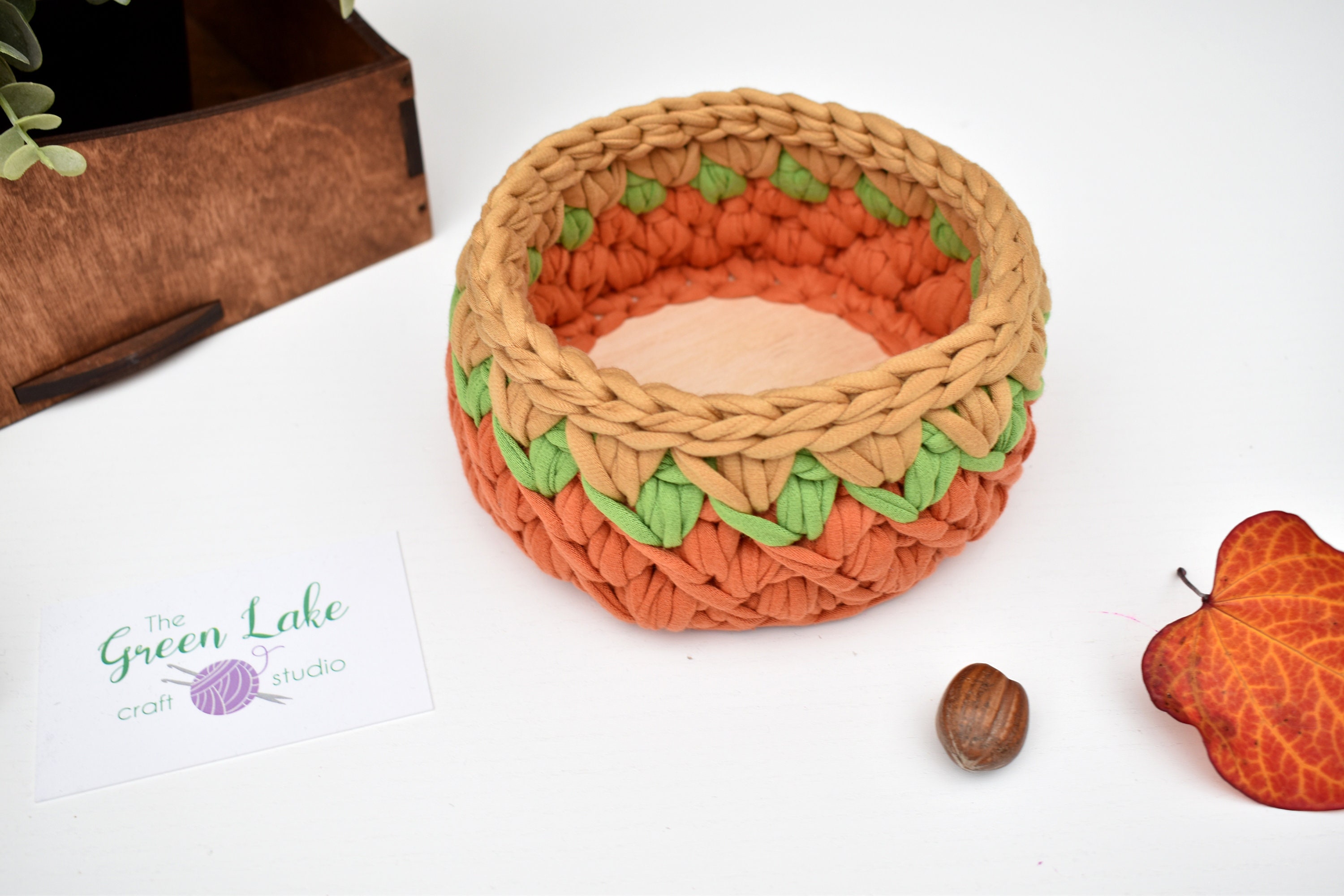 Small crochet storage basket Autumn colours small basket Jewellery storage basket Cosmetic storage Fall decor basket Trinket dish