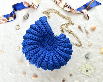 Bolso de crochet con forma de concha y asa de cadena: varios colores