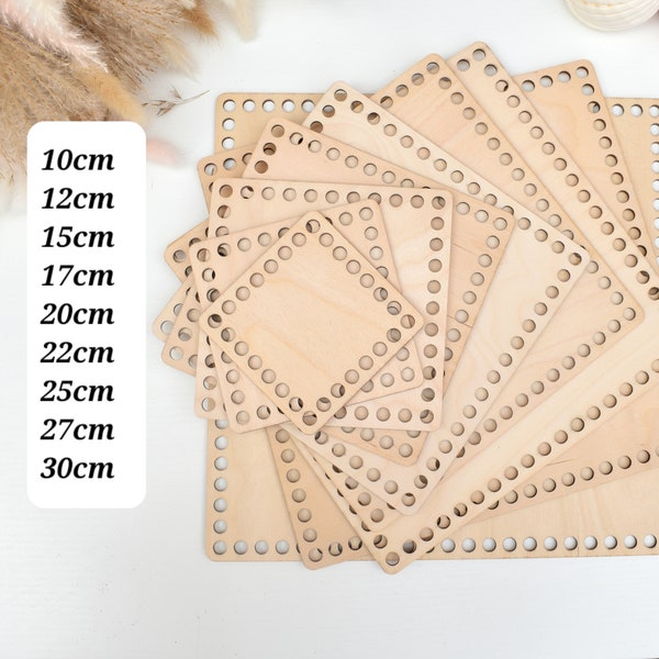 Base carrée en bois pour panier au crochet Dimensions de 10 cm à 30 cm Fond de panier en bois Fond de panier en bois Base carrée pour panier au crochet