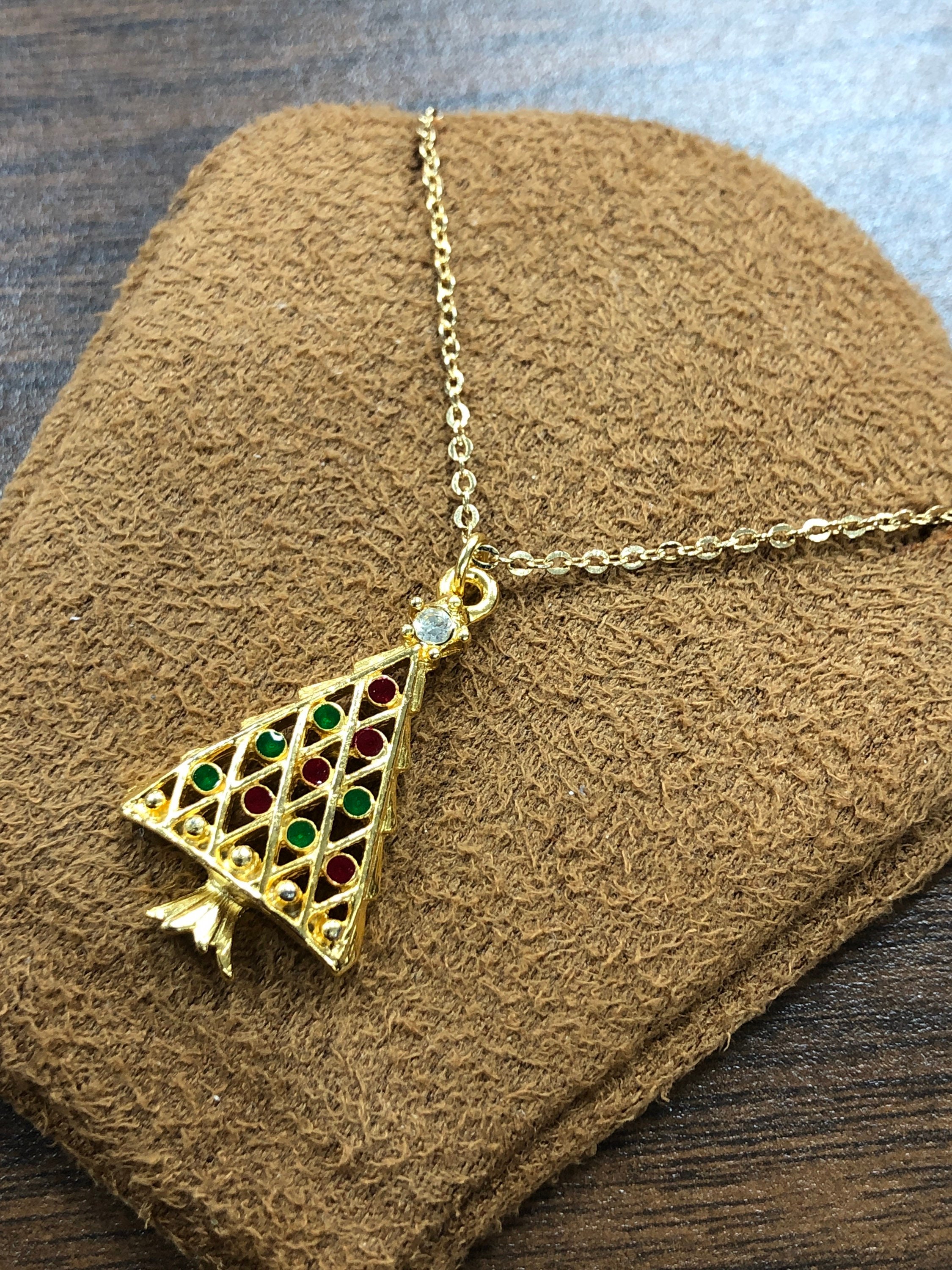 Vintage Gold Toned Holiday Christmas Tree Pendant Necklace Etsy