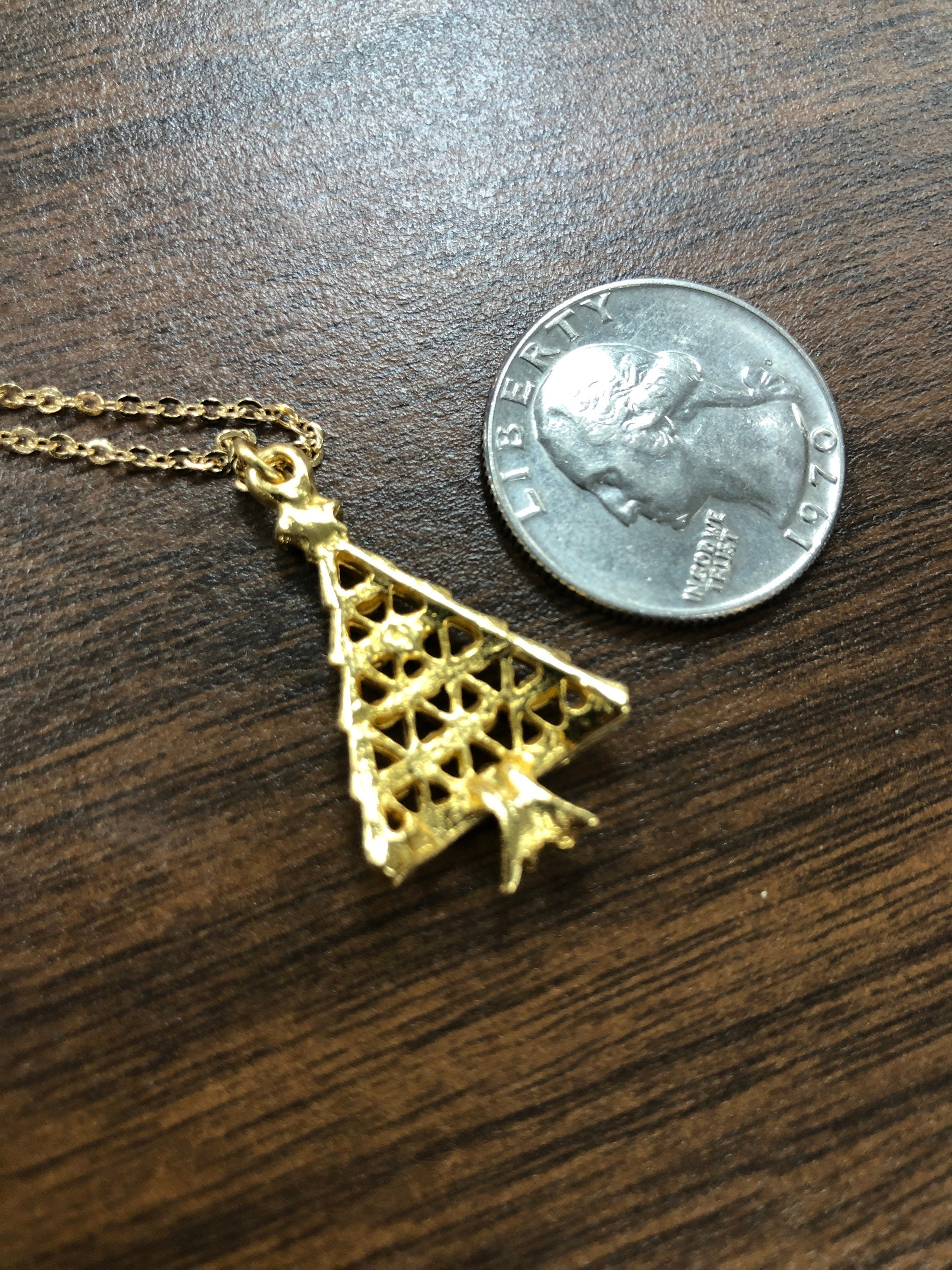 Vintage Gold Toned Holiday Christmas Tree Pendant Necklace Etsy