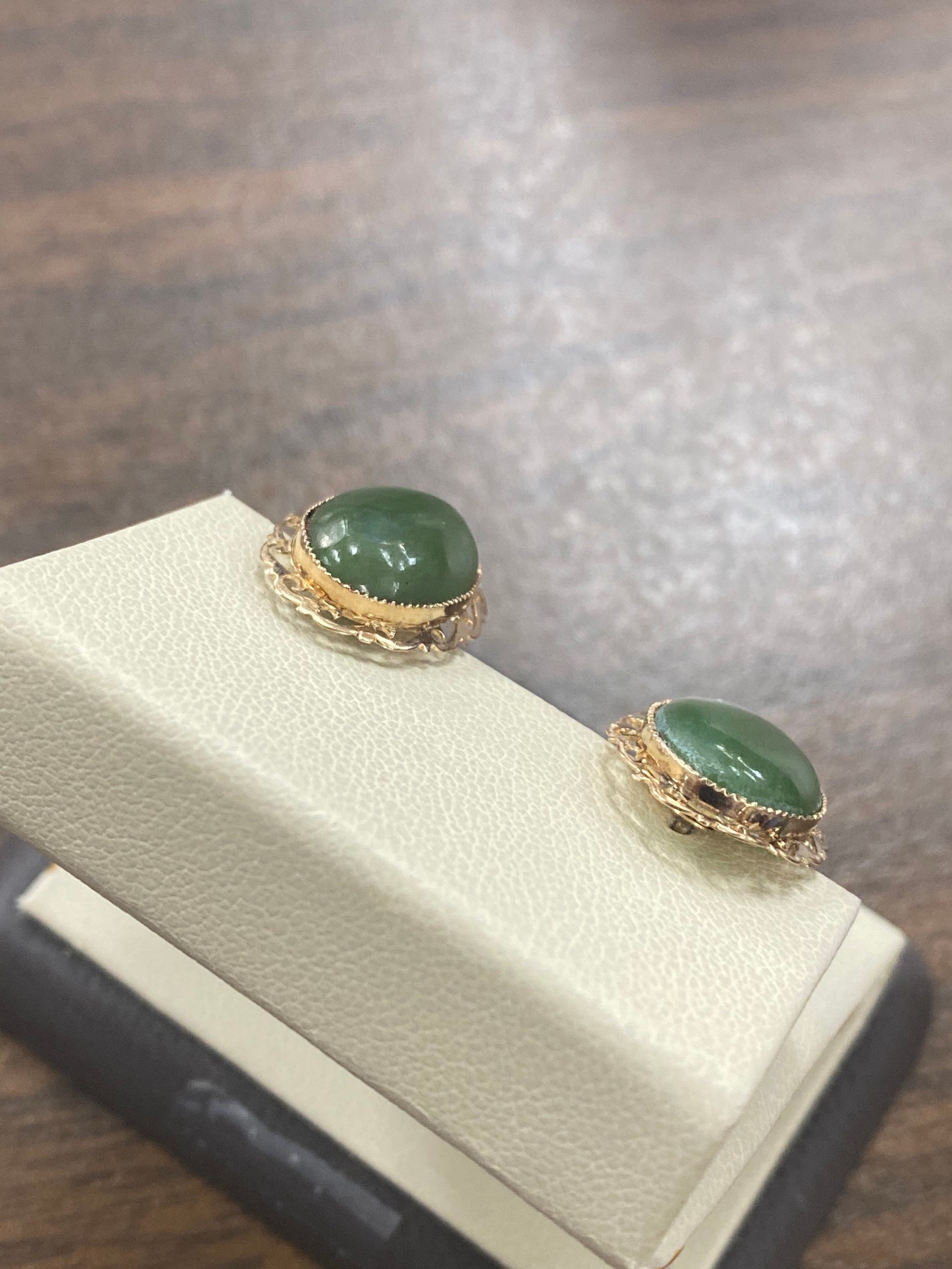 Antique 14KT Yellow Gold Oval Jade Stud Post Earrings Etsy