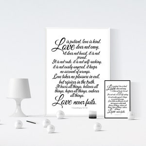 Poster della Bibbia, Poster delle Scritture, Corinzi 13 1 L'amore stampabile è paziente, Poster cristiano L'amore è gentile, L'amore non fallisce mai Poster cristiano