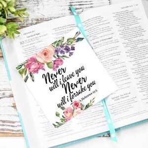 Christian Cards, Never Will I Leave You, Never Will I Forsake You, Hebrews 13 5, Religious Cards, Verse Cards, Bible Verse Memory Cards