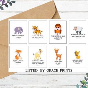 Bible Verse Cards, Kid Scripture Prints, Bible Verse Animal Prints, Set Of 8 Animal Scripture Cards, Kids Scripture Art, Scripture Printable