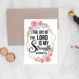 Tarjetas de versículos bíblicos, tarjetas de las Escrituras, el gozo del Señor es mi fuerza, Nehemías 8:10, tarjetas cristianas, impresión de versículos bíblicos, tarjetas de versículos