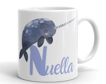 Narwhal, Coffee Mug Narwhal, Name Mug, Narwhal Mug, Watercolor Mug, Narwhal Gift, Cute Animal Mug, Customizable Mug, Animal Cup, Whale Mug