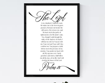 Psalm 23, Christian Artwork, The Lord Is My Shepherd, Psalm 23 Printable, Scripture Printable, Psalm 23 Wall Art, 23rd Psalm, Biblical Art
