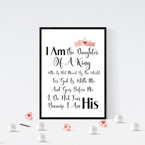 I Am The Daughter Of The King, Christian Wall Art, I Am His, Nursery Wall Art, Wall Decor, Scripture Quote Wall Hanging, Bible Digital Print