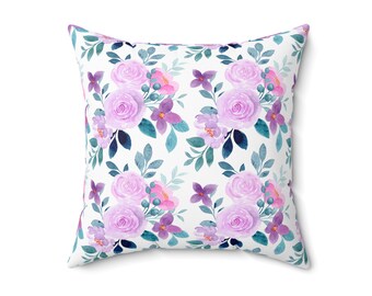 Watercolor Pillow, Flower Pillow Cover, Colorful Pillow, Spun Polyester Square Pillow, Floral Throw Pillow, Purple Flower Pillow