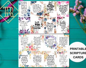 Printable Scripture Cards, Floral Scripture, Bible Verse Cards, Motivational Cards, Scripture Memory, Set Of 16 Cards, Bible Memorazition