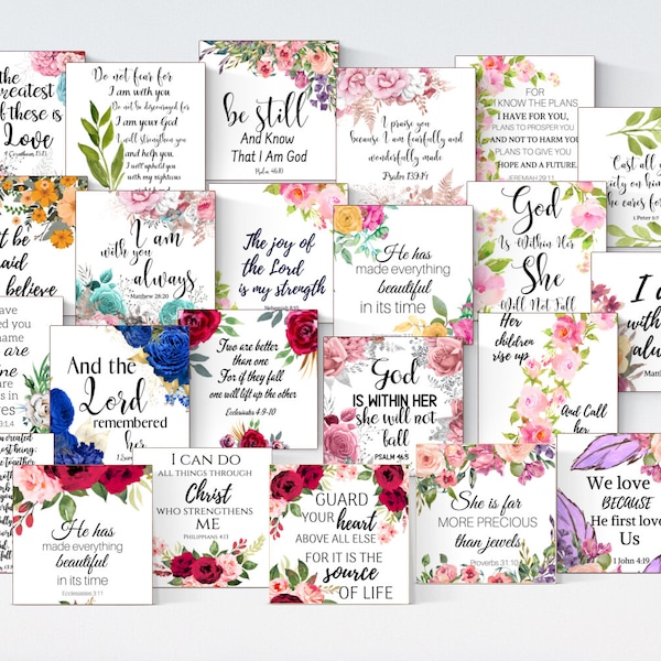 Bundle Scripture Cards, 80 Bible Verse Cards, Scripture Cards, Inspirational Cards, Scripture Memory Cards, Floral Scripture Cards