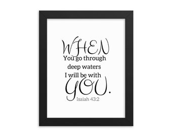 Quand vous allez à travers les eaux profondes, je vais être avec vous mot de Dieu l’écriture Wall Decor Bible murale Art Christian cadeau Esaïe 43 : 2 murale Art déco