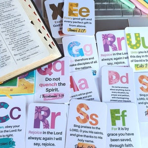 Carte Scritture per bambini, Carte ABC acquerello, Carte Scritture per bambini, Carte Versetto della Bibbia, Schede di memoria, Set di carte stampabili