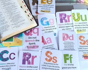 Scripture Cards For Children, Watercolor ABC Cards, Kids Scripture Cards, Bible Verse Cards, Memory Cards, Printable Card Set