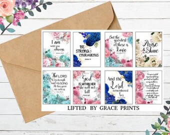 Scripture Cards, Bible Verse Cards Set Of 8, Floral Scripture Cards, Scripture Memory, Printable Scripture, Bible Cards, Sunday School Cards