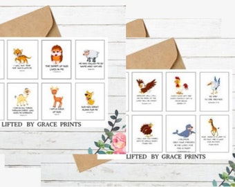 Scripture Cards, Bible Study Cards, Set Of 16 Scripture Cards, Fun Bible Verse Cards, Bible Study, Bible Journaling, Sunday School Cards