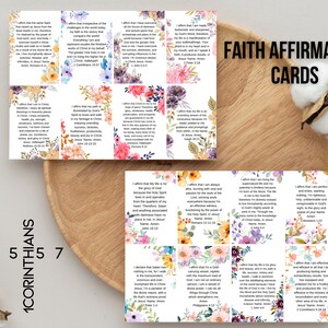 Cartões de afirmações de fé, conjunto de 32 cartões de flores de escrituras, cartões de afirmação de escrituras para impressão, diário bíblico, etiquetas inspiradoras da Bíblia