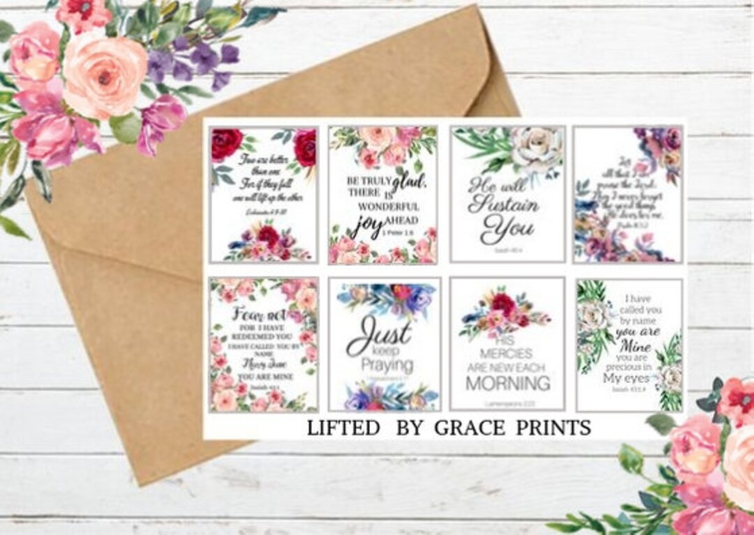 Bible Verse Cards, Set of 8 Scripture Cards, Floral Cards, 4 X 6 Bible ...