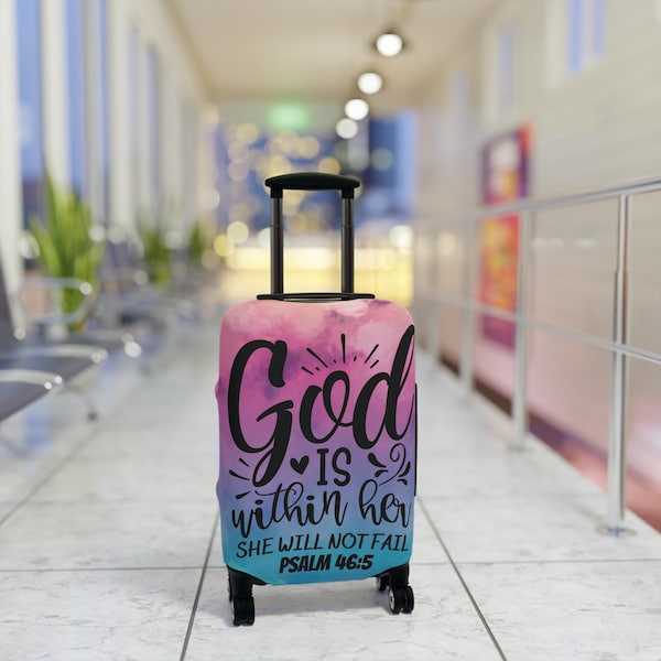 Scripture Luggage Cover, God Is Within Her, She Will Not Fail, Psalm 46:5, Suitcase Cover, Christian Luggage Cover, Luggage identifier