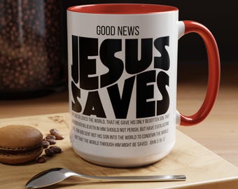 Jesus Saves - Christian Gifts Religious Mug KJV Bible Verse Religious Gift Jesus Scripture Mug Gift, Jesus Mug, Scripture Mug