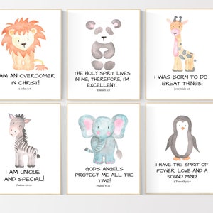 Watercolor Bible Verse Wall Art, Kids Scripture Prints, Sunday School Poster, Baby Shower Gift, Safari Theme Posters, Christian Wall art