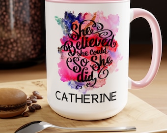 Taza personalizable, taza apta para microondas, taza apta para lavavajillas, taza de café rosa, taza de acuarela, taza colorida, taza con mango rosa, taza de té, tazas