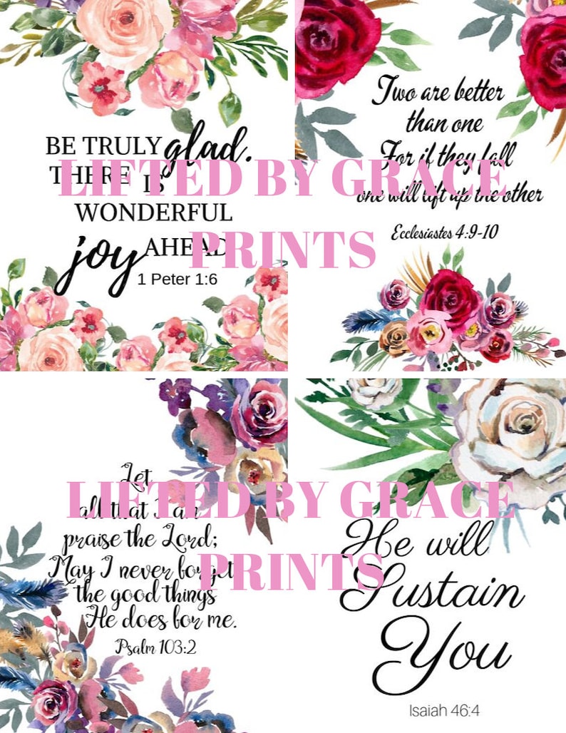 Bible Verse Cards, Set of 8 Scripture Cards, Floral Cards, 4 X 6 Bible ...