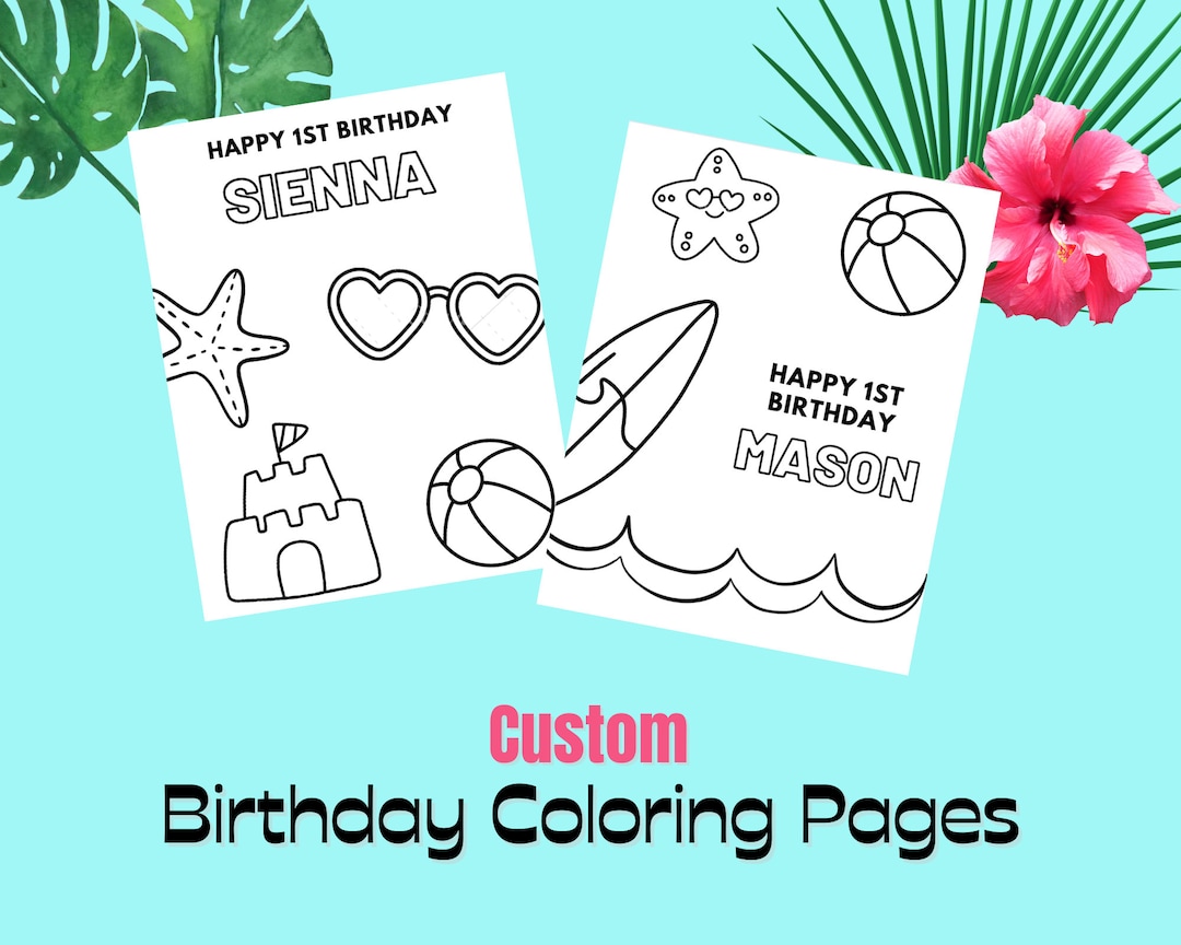 Personalized Birthday Coloring Pages for Kids, Birthday Party Coloring Sheets, Personalized ...