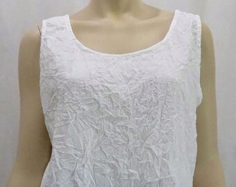 Sacred Threads clothing womans tank top White Broomstick Style Crinkle White Tank Top S (EAMZ 940 )