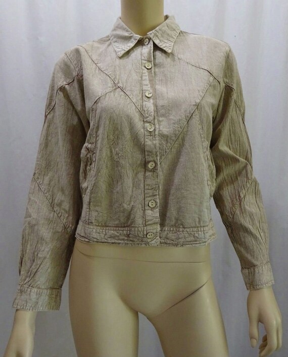EAMZ 376 SACRED THREADS Neutral Tones Tan Long Sleeve Top Small