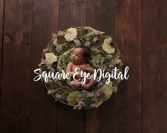 Newborn Digital Backdrop mushroom wreath moss vines, warm tones, vintage, Download Now for Baby boy girl Prop Photographers