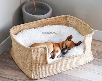 XL Rectangle Woven Dog Bed Basket | Dog Basket | Handmade Dog Bed | Comfortable Dog Bed | Wicker Dog Bed | African Dog Bed | Natural Pet Bed