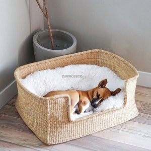 XL Rectangle Woven Dog Bed Basket | Dog Basket | Handmade Dog Bed | Comfortable Dog Bed | Wicker Dog Bed | African Dog Bed | Natural Pet Bed