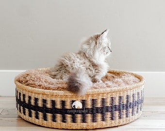 Woven Cat & Small Dog Bed Basket | Cat Basket | Handmade Dog Bed | Comfortable Cat Bed | Wicker Dog Bed | African Cat Bed | Natural Pet Bed