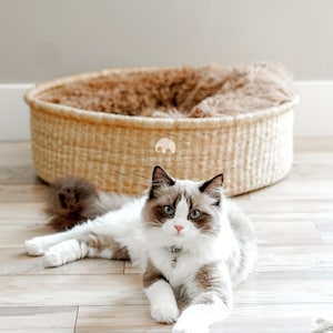 Woven Cat & Small Dog Bed Basket | Cat Basket | Handmade Dog Bed | Comfortable Cat Bed | Wicker Dog Bed | African Cat Bed | Natural Pet Bed