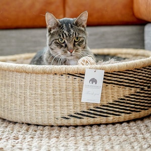 Woven Cat & Small Dog Bed Basket | Cat Basket | Handmade Dog Bed | Comfortable Cat Bed | Wicker Dog Bed | African Cat Bed | Natural Pet Bed