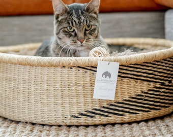 Woven Cat & Small Dog Bed Basket | Cat Basket | Handmade Dog Bed | Comfortable Cat Bed | Wicker Dog Bed | African Cat Bed | Natural Pet Bed