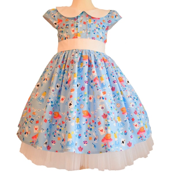 Alice Kleid, Party Kleid, Alice im Wunderland, Handgemachte Kinder Kleidung, Mädchen Mode, Mädchen Kleidung