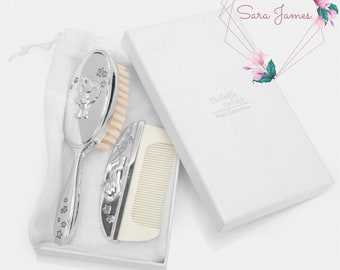 Christening Gift Baby Silver Plated Brush and Comb Set