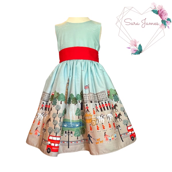 The London Collection Coronation Day Girls Party Dress, Handmade Special Occasion Dress, Toddlers Custom Made Clothes