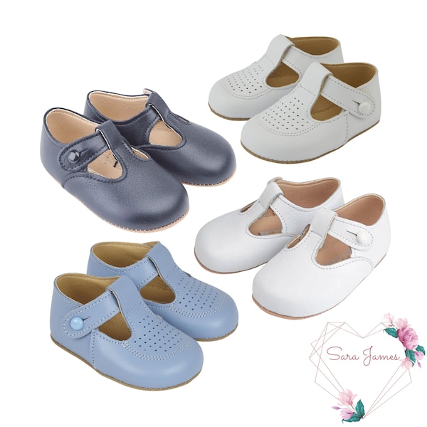 BayPods / Early Days Leather Pre-Walker Baby shoes in Navy, White, Blue and Pink, Special Occasion Shoes