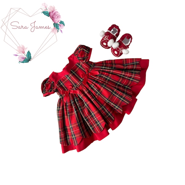 Christmas Tartan Dress, Girl's Red Tartan Dress, First Christmas Outfit, Party Dress, Plaid Christmas Dress, Plaid Toddler Dress, Baby Dress