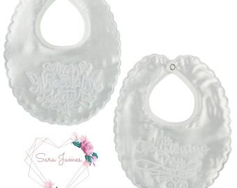 Baby Embroidered Satin Christening Bibs, Baptism Bibs with My Special Day or My Christening Day.